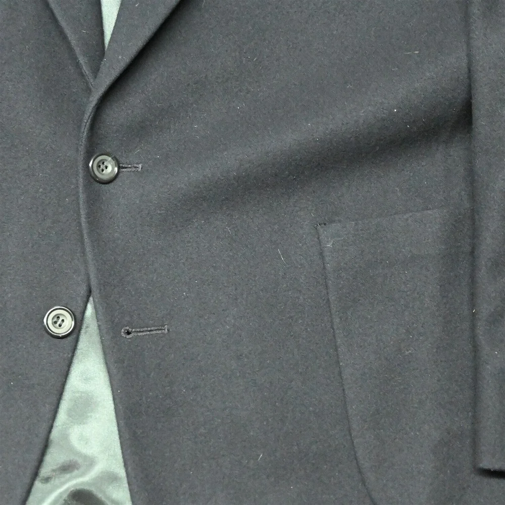 Vtg‎ Oscar de la Renta 46L Navy Blue Flannel Mens Jacket Sport Coat Blazer